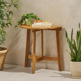 Outdoor Semi-circular Folding Acacia Wood Bistro Dining Table, Natural