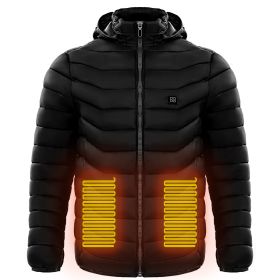 Men Heated Puffer Jacket Electric Heating Coat Insulated Hood Windbreaker (Option: BLACK-L)