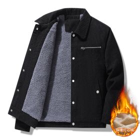 Winter Slim Retro Lapels Thick Corduroy Jacket (Option: BLACK-M)