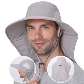 Outdoor Fisherman Hat for Men Women Summer Quick Drying Neck Protection Visor Cap Anti UV Breathable Fishing Safari Hat (Color: Light Pink)